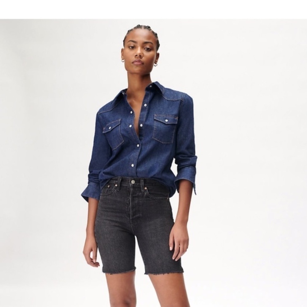 Aritzia Denim Forum Bermuda Jorts Jean Shorts Denim Long Black Punk Grunge Goth